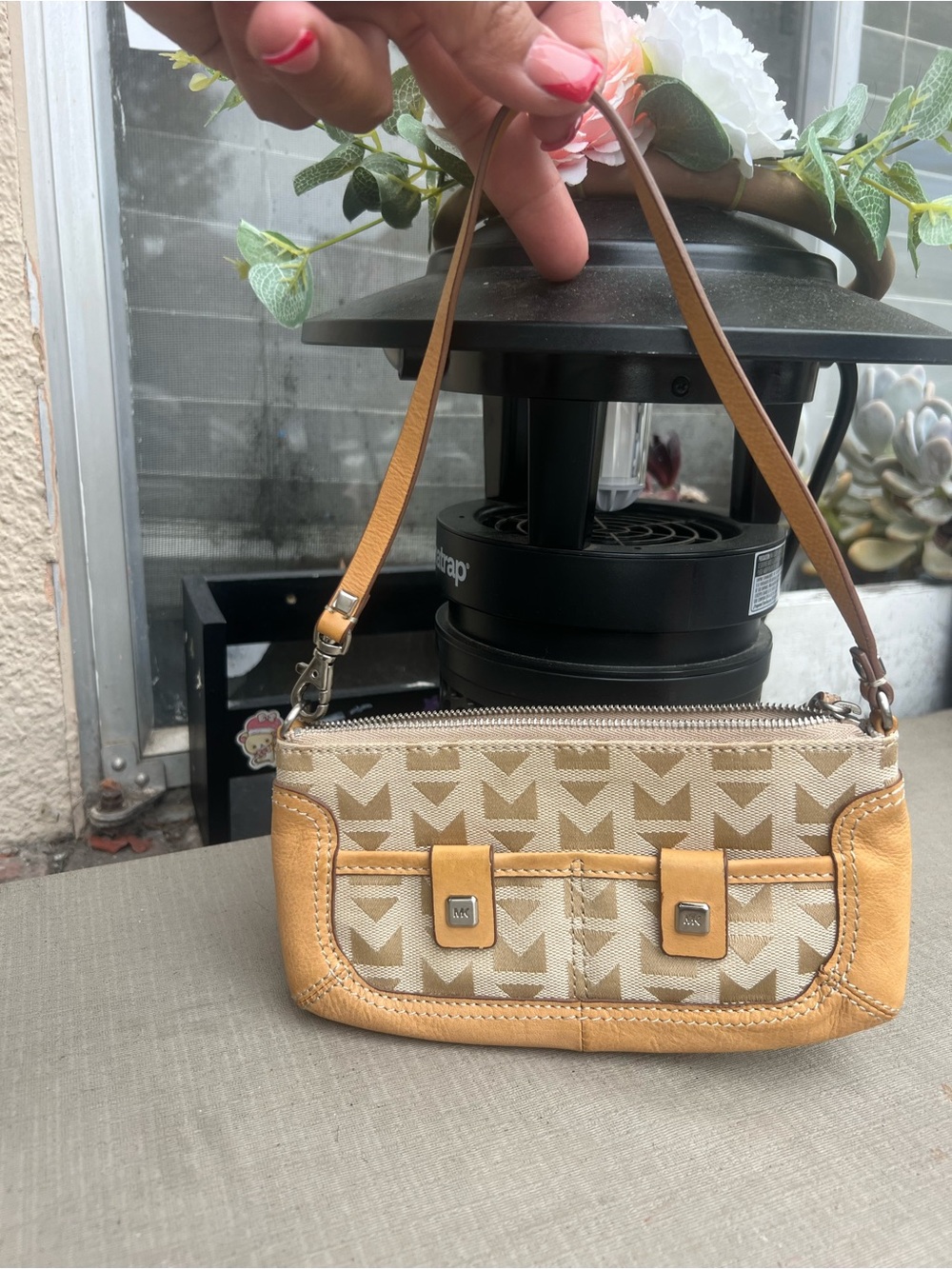 Michael Kors Beige & Tan Logo Mini Shoulder Bag
